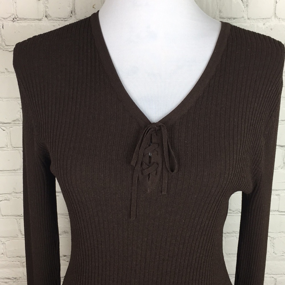 Kasper Lightweight Ribbed Knit Brown Sweater Sz L